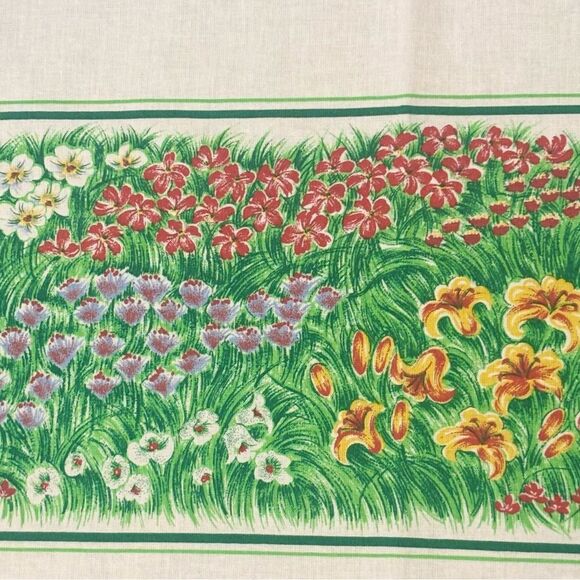 VTG Sunweave Linen Corp Floral Garden Cotton Rectangular Tablecloth 62" x 100" - Picture 3 of 6